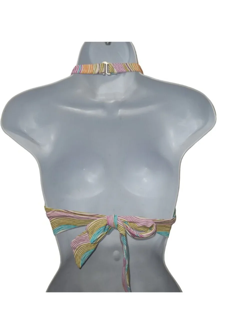 Roxy Women's Medium Multicolor Stripe Triangle Halter Bikini Top Surf Beach Swim - Picture 4 of 10